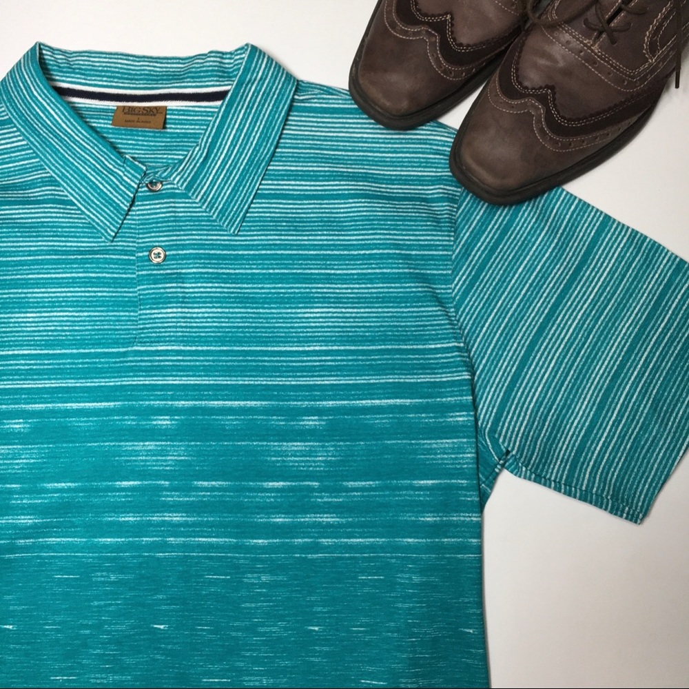 Big Sky Outfitters Teal Striped Polo Short Sleeve